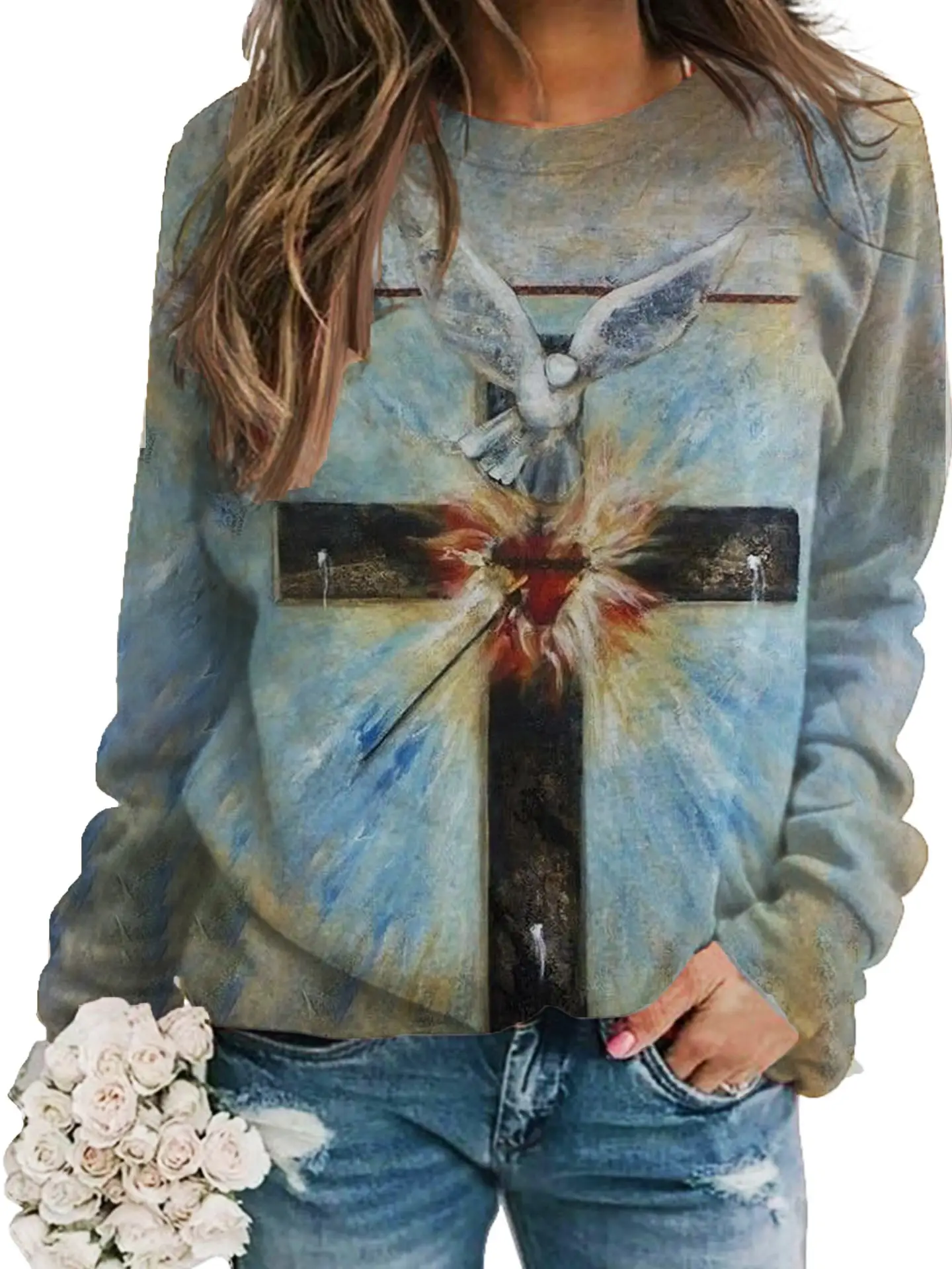 2022 Printed Crew Neck Pullover Women's Sweater Yellow Stone Coat - Image 17
