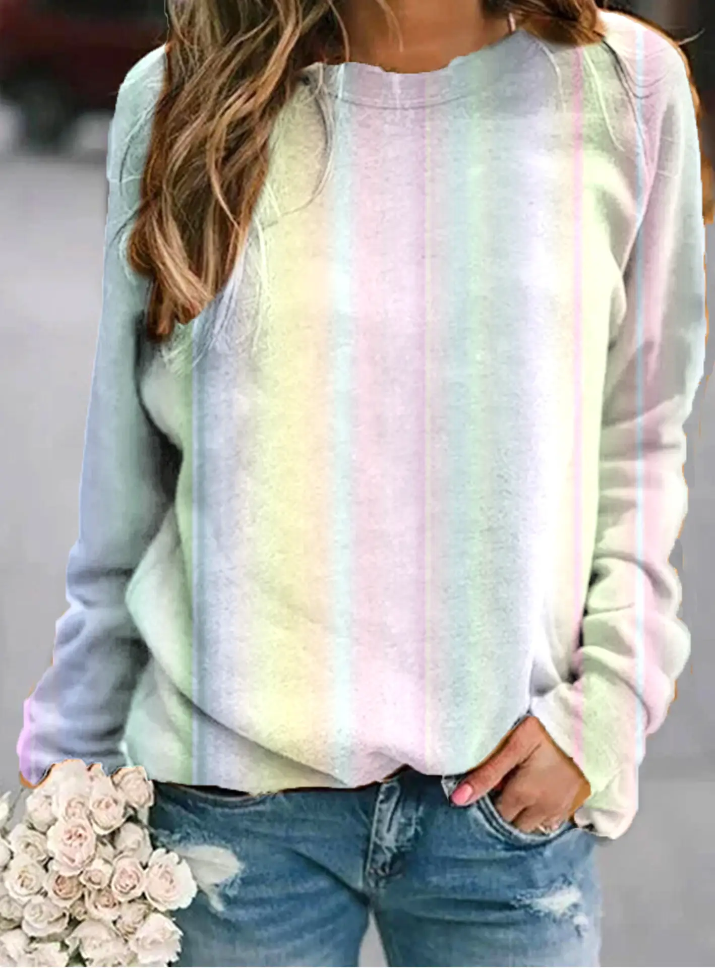 2022 Printed Crew Neck Pullover Women's Sweater Yellow Stone Coat - Image 18