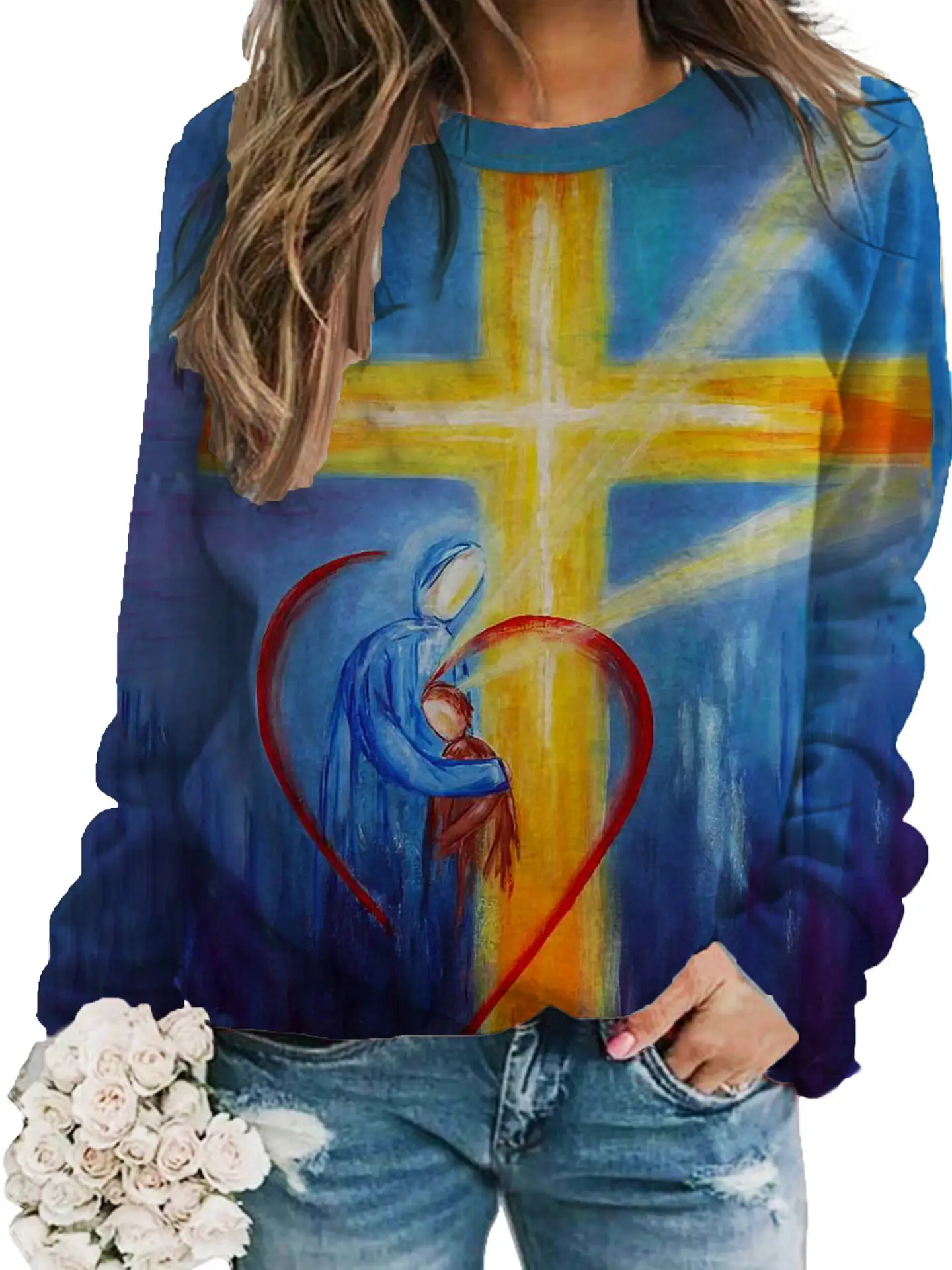 2022 Printed Crew Neck Pullover Women's Sweater Yellow Stone Coat - Image 19