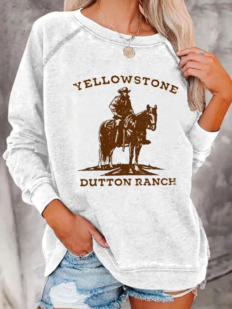 2022 Printed Crew Neck Pullover Women's Sweater Yellow Stone Coat - Image 8
