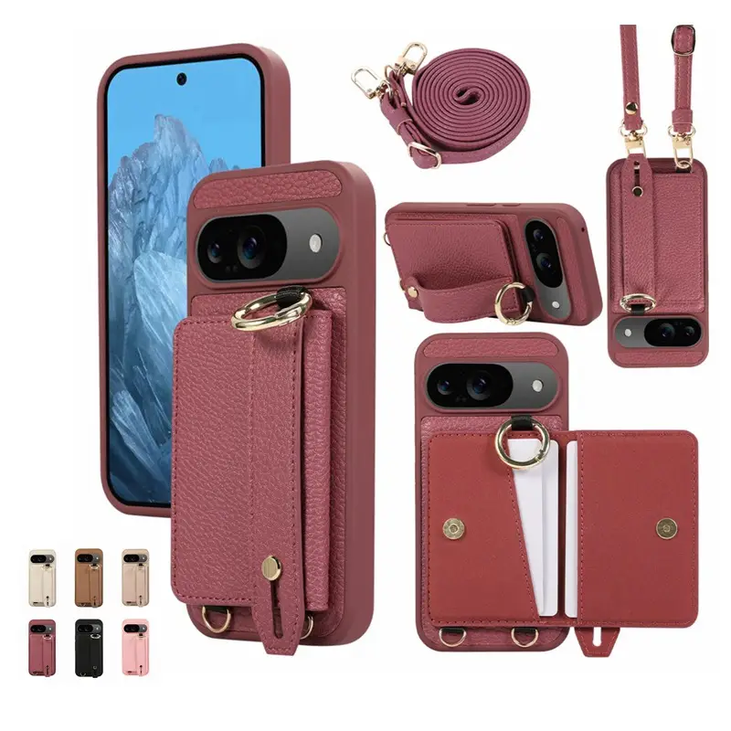 Google 10Pro Pebbled Leather Wrist Strap Phone Case with Card Holder - Image 7