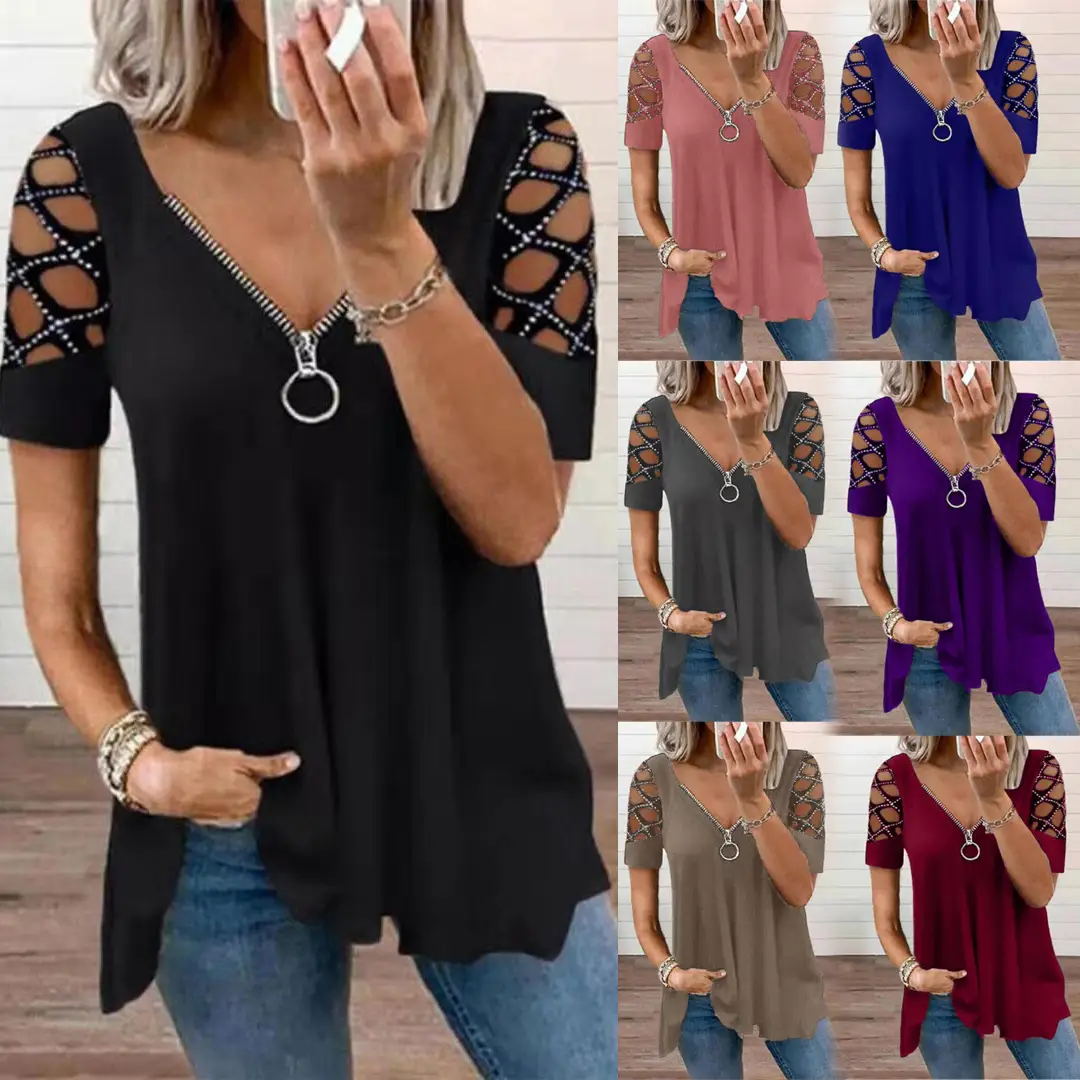 Purple Cross-Cut V Neck Summer Top for Women - Image 6