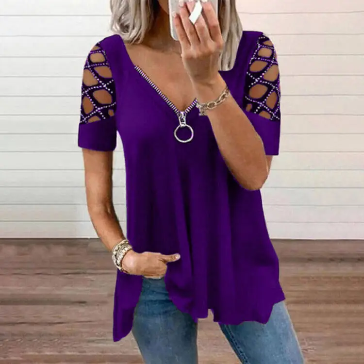 Purple Cross-Cut V Neck Summer Top for Women - Image 7