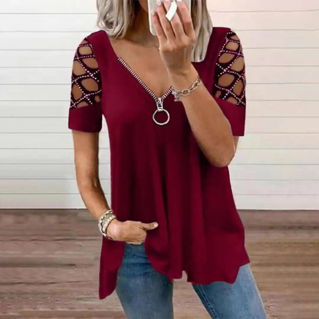 Purple Cross-Cut V Neck Summer Top for Women - Image 9