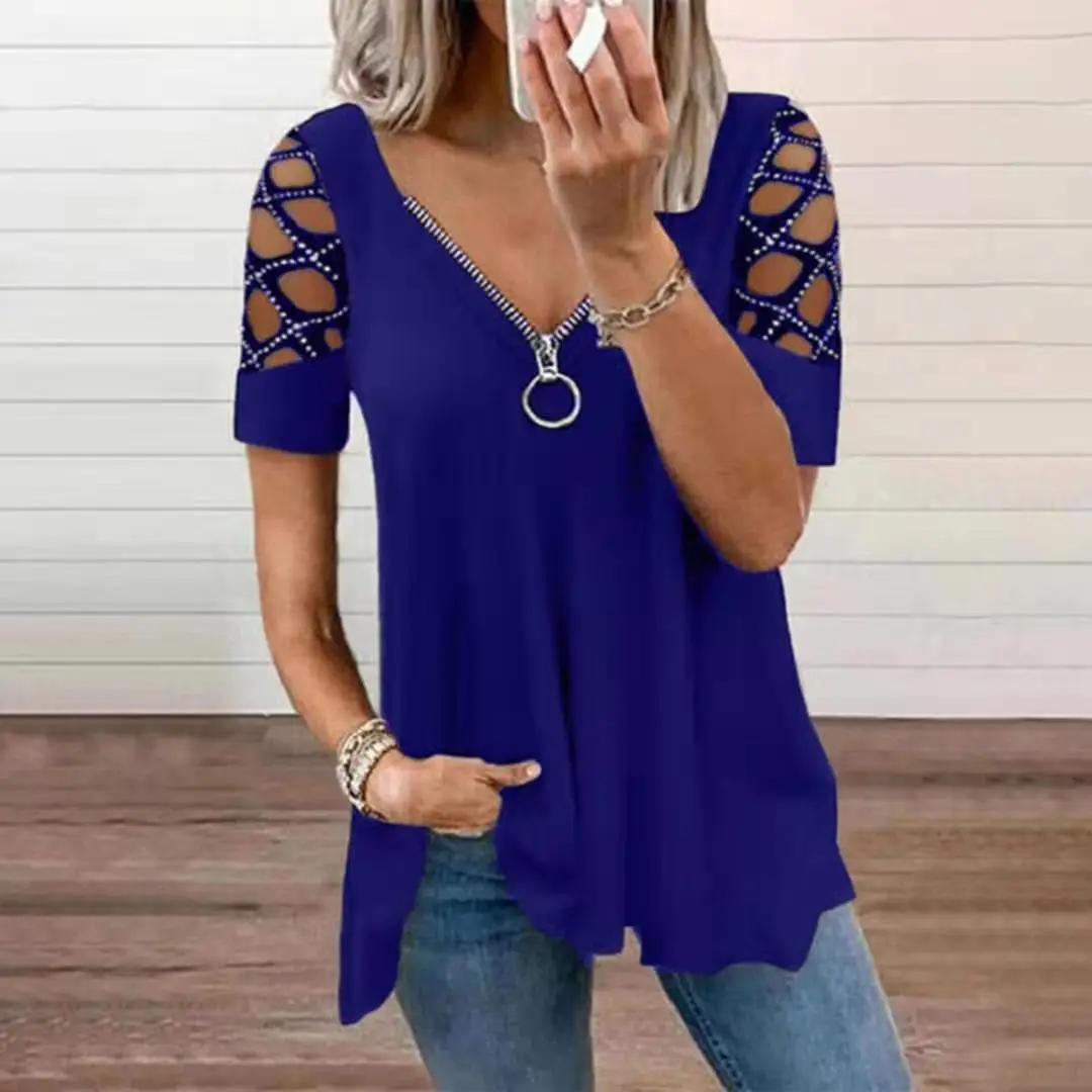 Purple Cross-Cut V Neck Summer Top for Women - Image 4