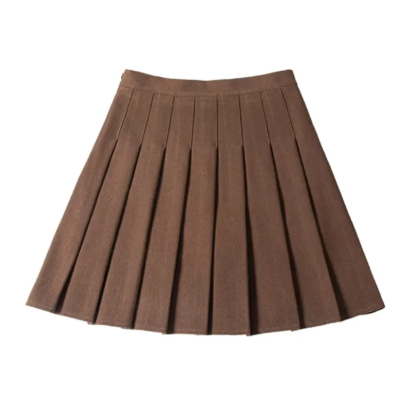 Women's Black Wool Pleated Long Skirt Large Size