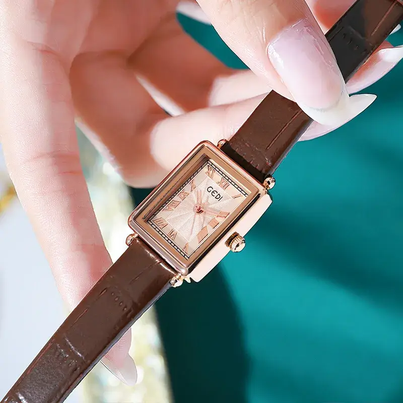 Goldie Lady Roman Square Plate Watch with Brown Belt - Image 8