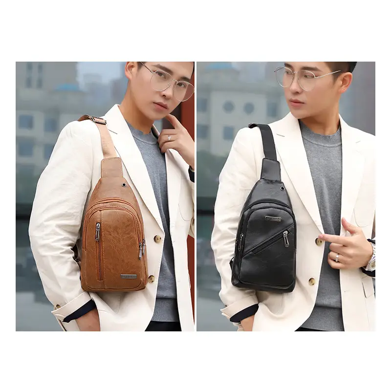 Men's Pu Leather Travel Crossbody Bag Brown - Image 7