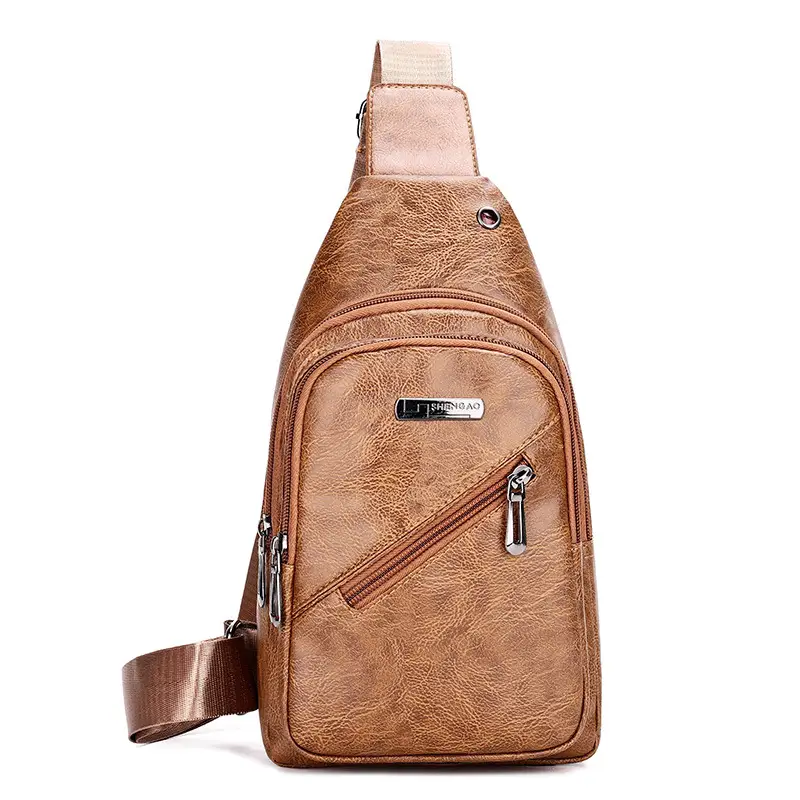 Men's Pu Leather Travel Crossbody Bag Brown - Image 3