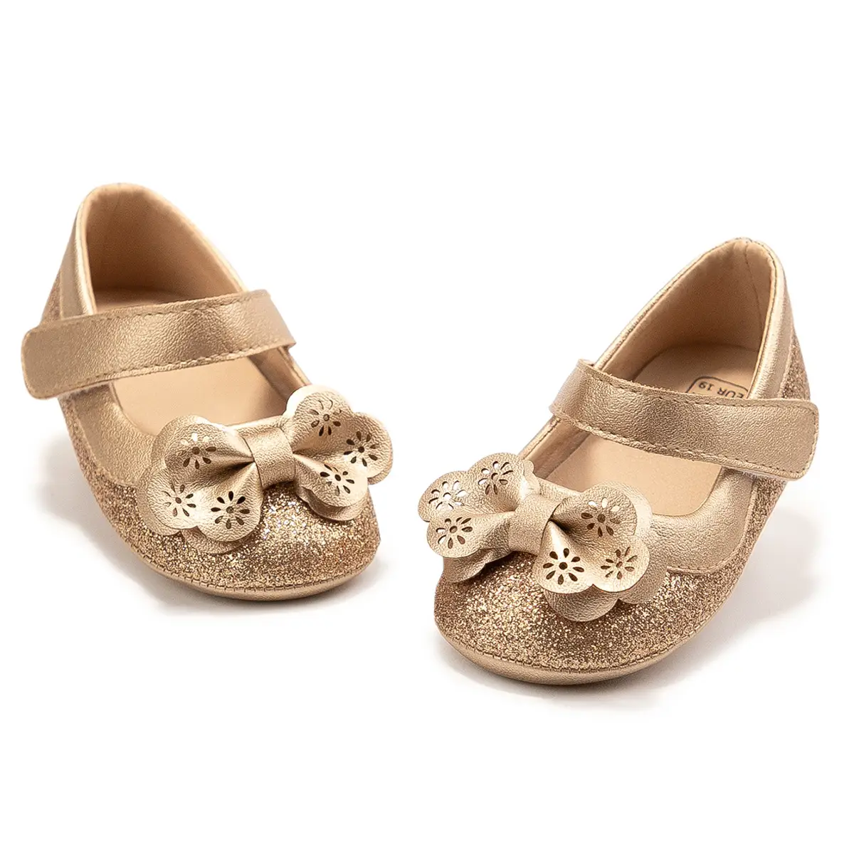 Gold Sequin Bow Toddler Shoes Non-Slip Soft Sole