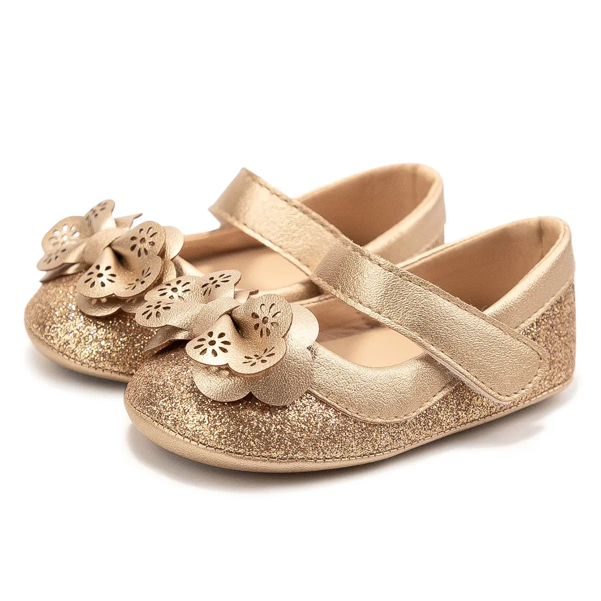 Gold Sequin Bow Toddler Shoes Non-Slip Soft Sole