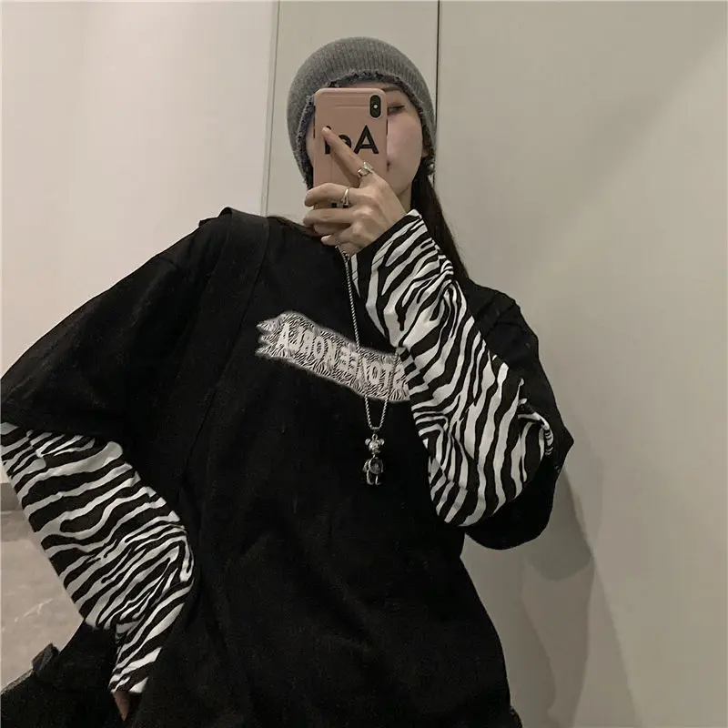 Women Cotton Fake Two-Piece Jacket White Zebra Print - Image 2