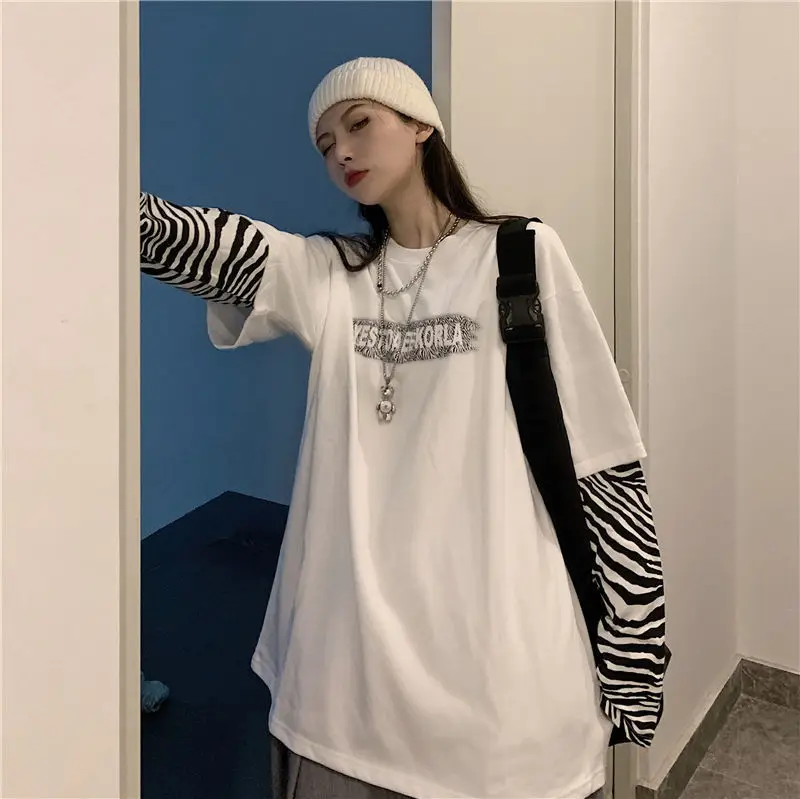 Women Cotton Fake Two-Piece Jacket White Zebra Print - Image 4