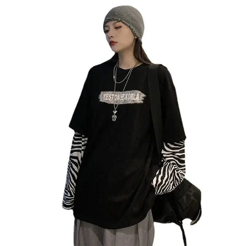 Women Cotton Fake Two-Piece Jacket White Zebra Print - Image 5
