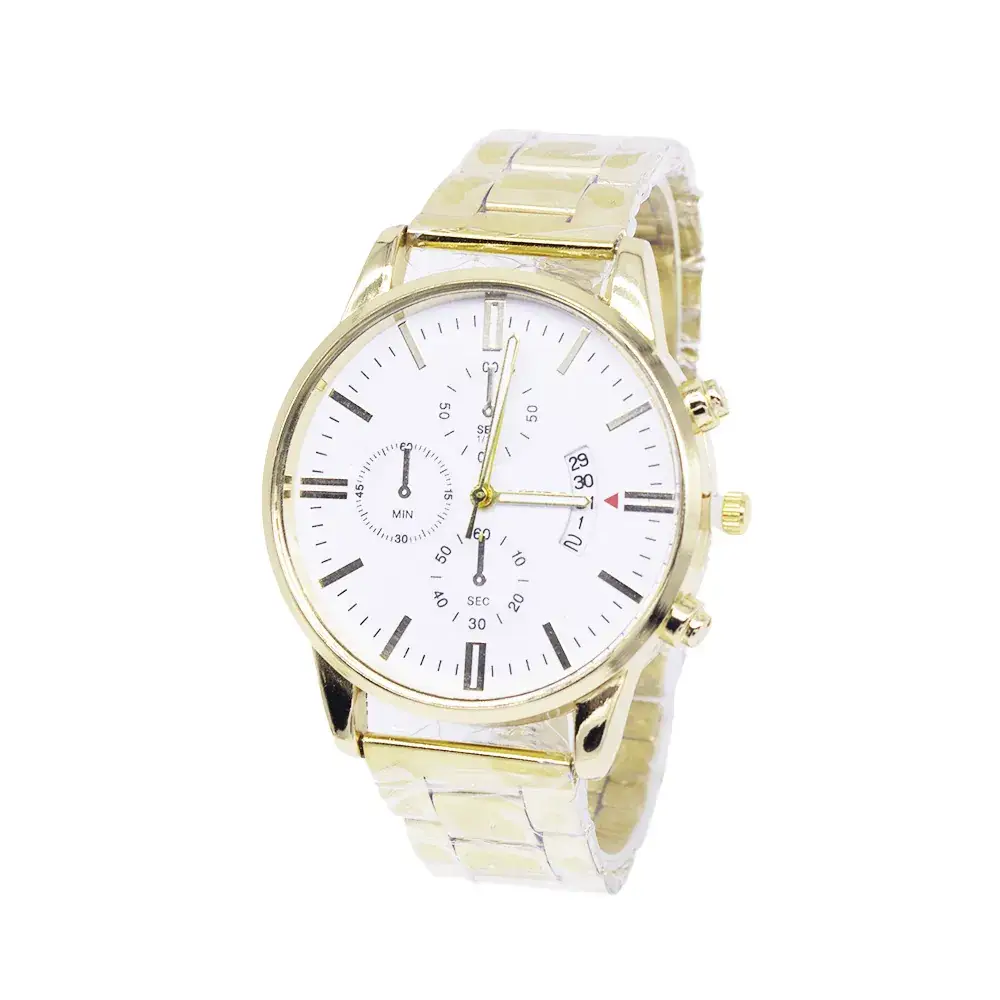 Men's Gold White Chronograph Watch with Two Bracelets