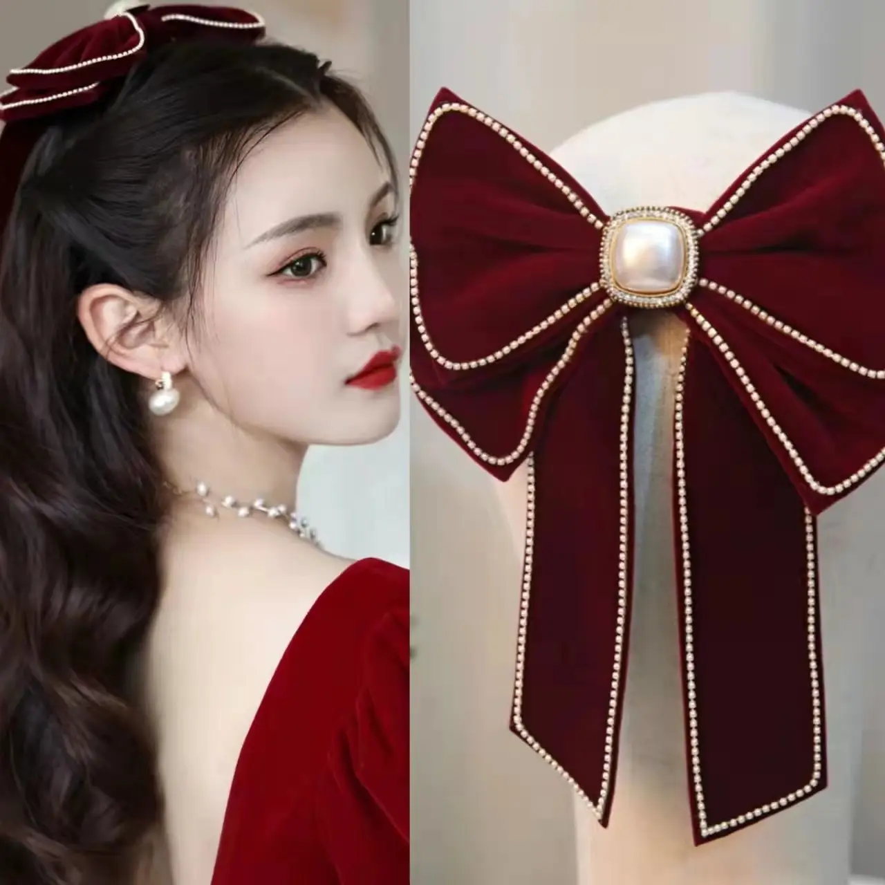 Women Velvet Bow Hairpin Winter Warm Clip - Image 24