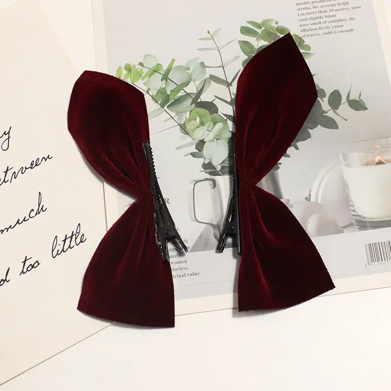 Women Velvet Bow Hairpin Winter Warm Clip - Image 4
