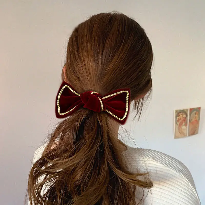 Women Velvet Bow Hairpin Winter Warm Clip - Image 7