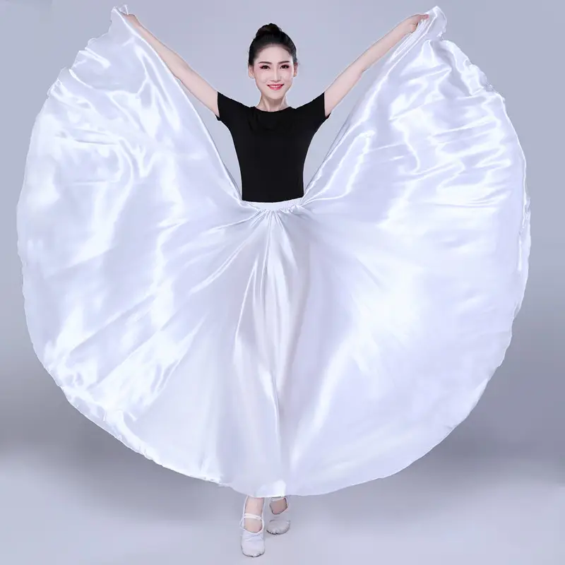 White Silk Dance Skirt for Women Performance Wear — feature 32