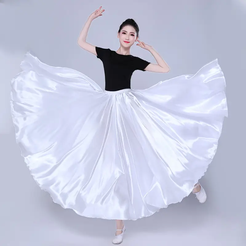 White Silk Dance Skirt for Women Performance Wear — feature 34