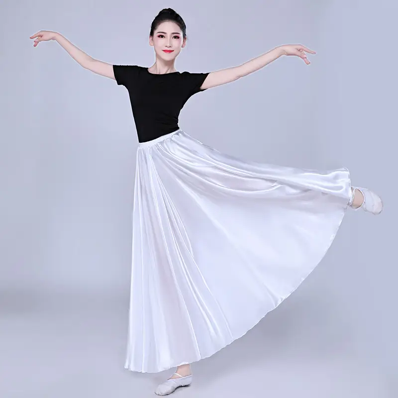 White Silk Dance Skirt for Women Performance Wear — feature 35