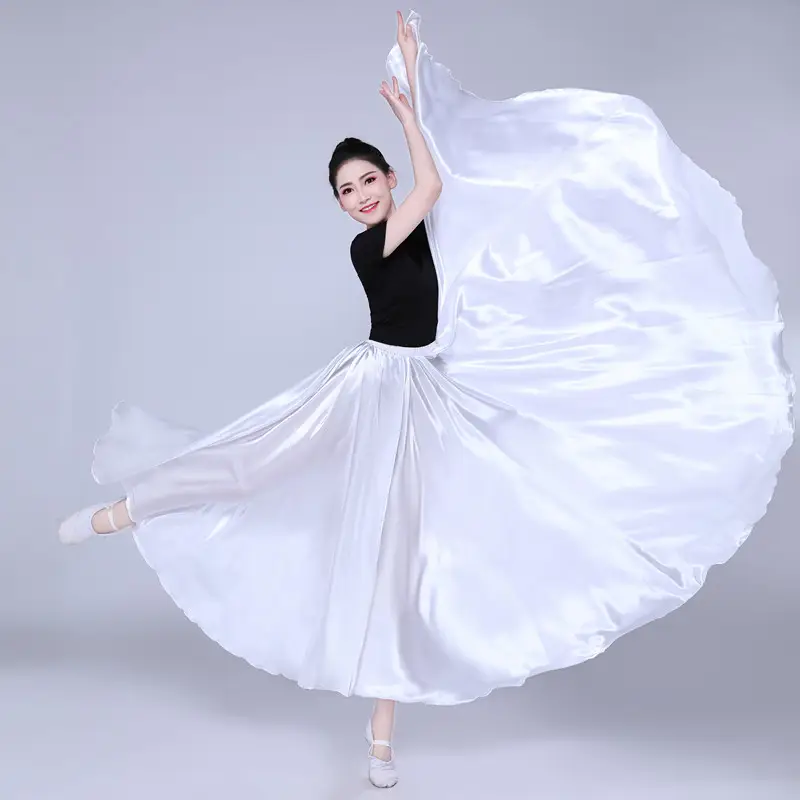 White Silk Dance Skirt for Women Performance Wear — feature 36