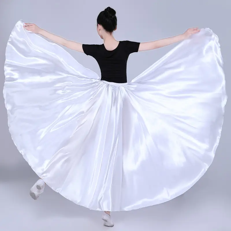 White Silk Dance Skirt for Women Performance Wear — feature 37
