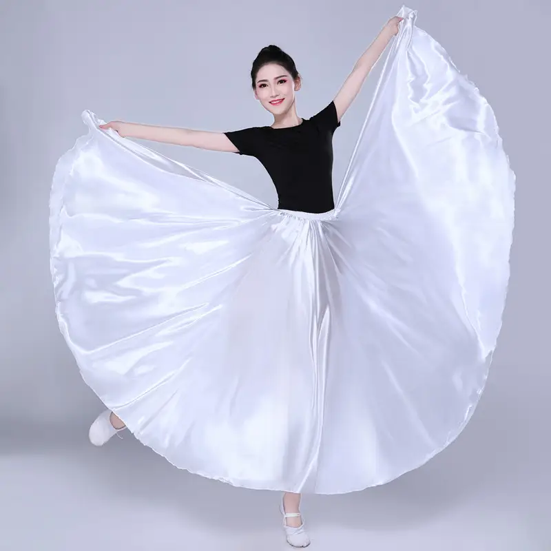 White Silk Dance Skirt for Women Performance Wear - Image 10
