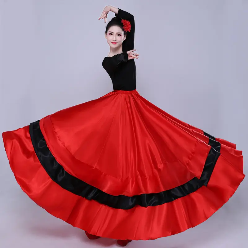 Adult Women Spanish Swing Skirt Red Black Flamenco Dance - Image 6