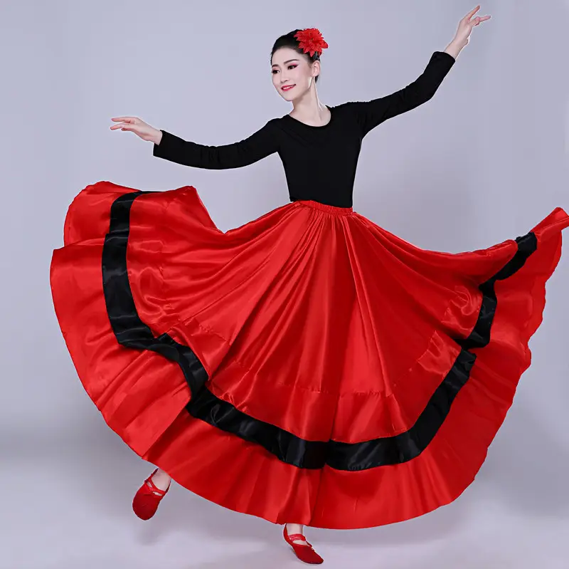 Adult Women Spanish Swing Skirt Red Black Flamenco Dance - Image 7
