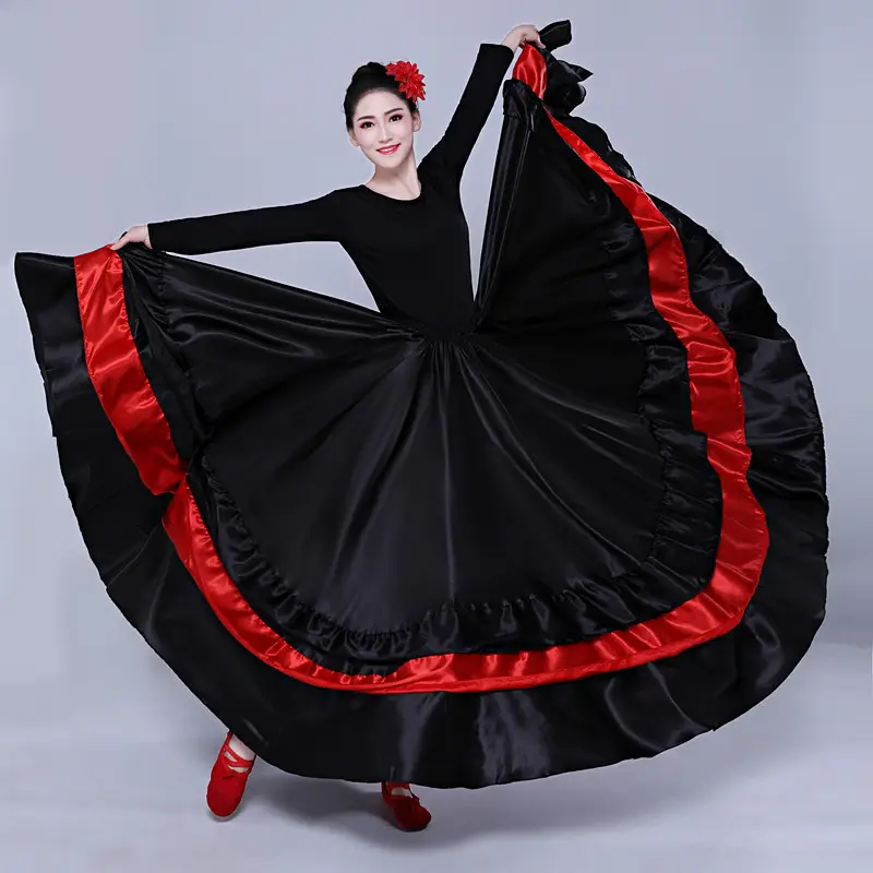 Adult Women Spanish Swing Skirt Red Black Flamenco Dance - Image 8