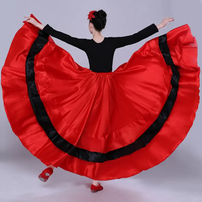 Adult Women Spanish Swing Skirt Red Black Flamenco Dance — feature 10