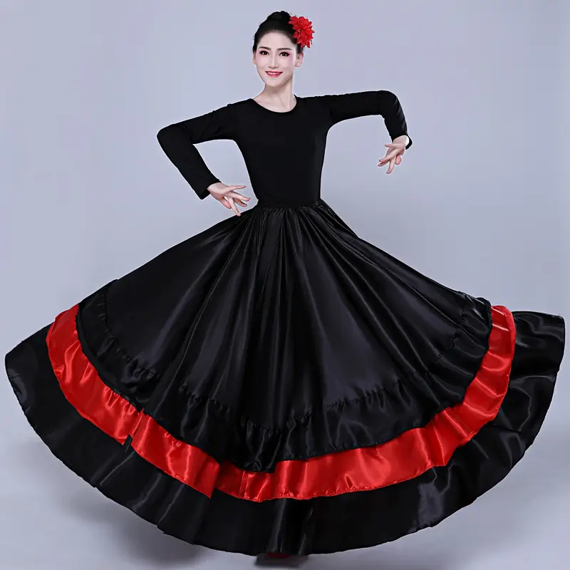 Adult Women Spanish Swing Skirt Red Black Flamenco Dance — feature 13