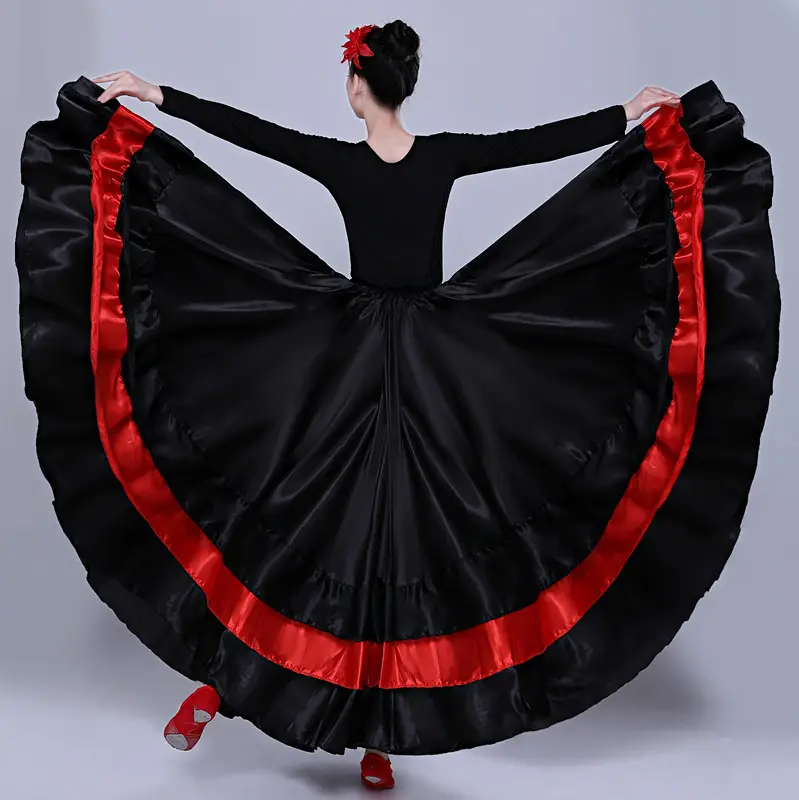 Adult Women Spanish Swing Skirt Red Black Flamenco Dance — feature 15
