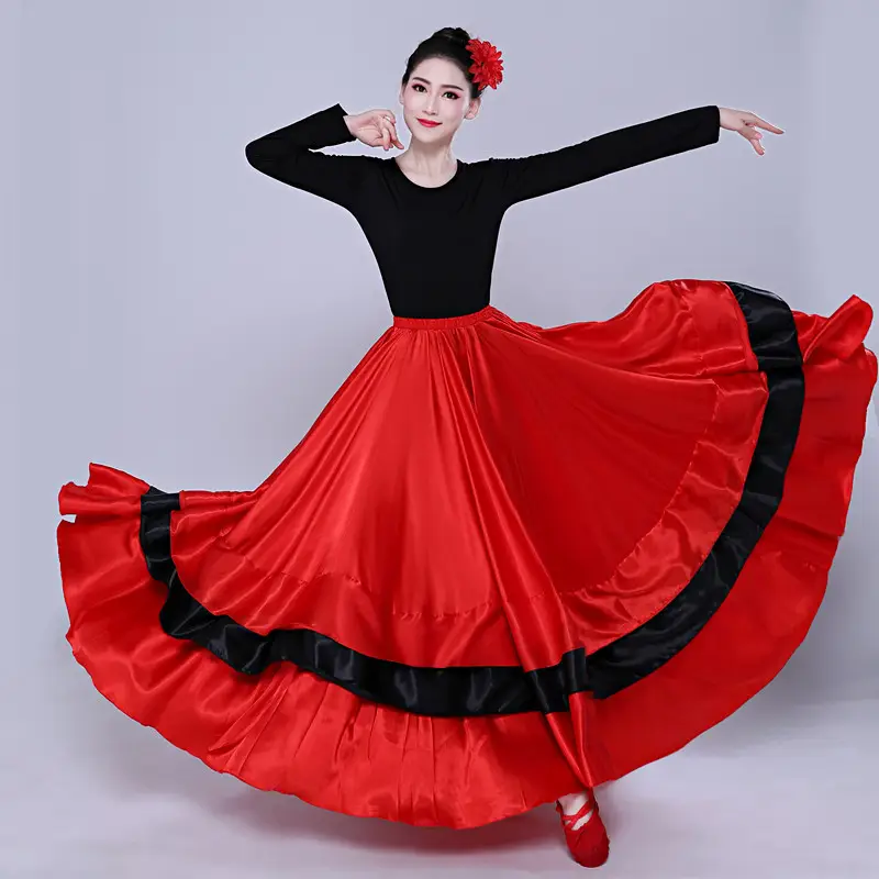 Adult Women Spanish Swing Skirt Red Black Flamenco Dance — feature 7