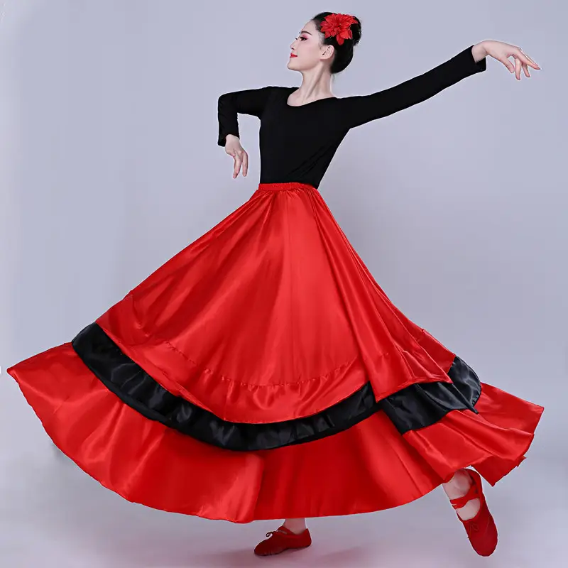 Adult Women Spanish Swing Skirt Red Black Flamenco Dance — feature 9