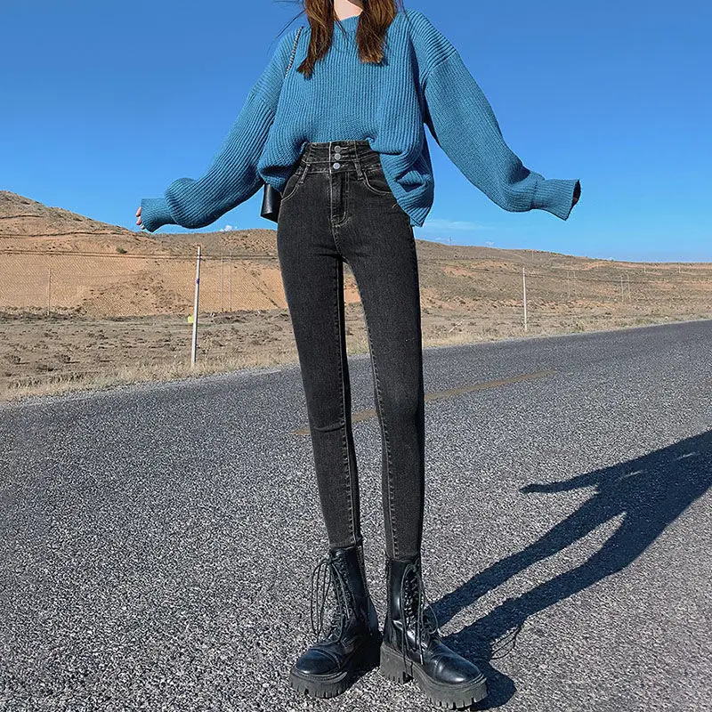 Women Slim Fit Skinny Jeans 2025 Winter Warm - Image 4