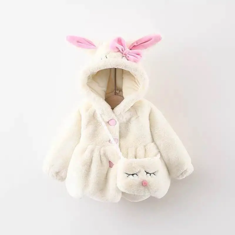 Pink Bunny Hooded Coat for Girls Winter Wear - Image 6