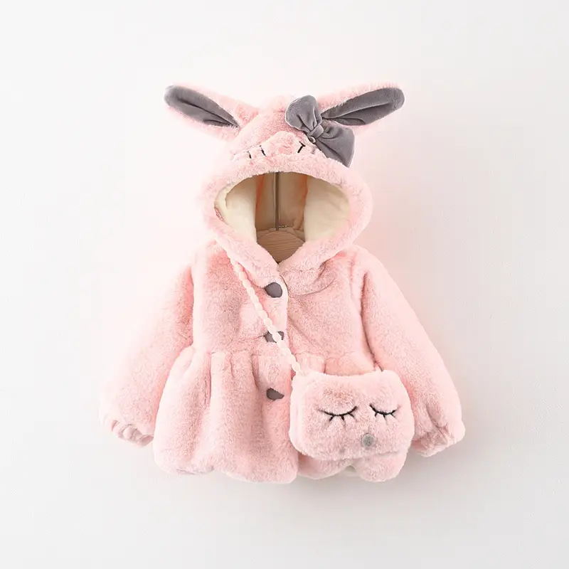 Pink Bunny Hooded Coat for Girls Winter Wear - Image 7