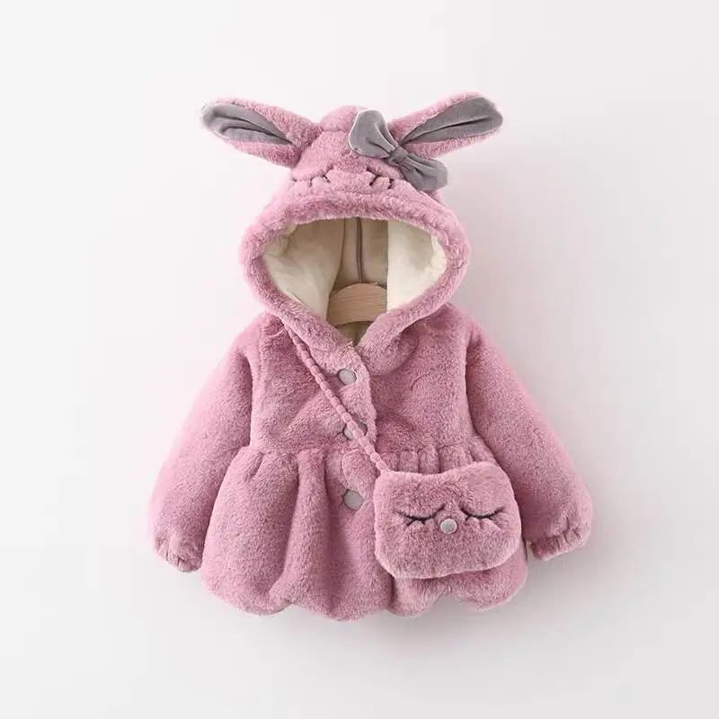 Pink Bunny Hooded Coat for Girls Winter Wear - Image 8