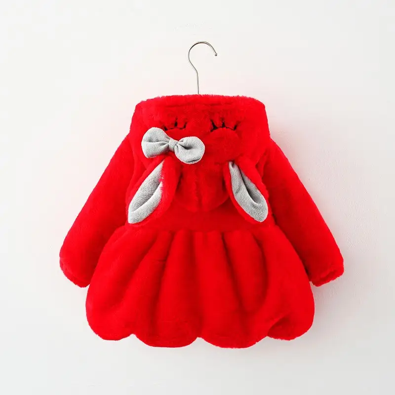 Pink Bunny Hooded Coat for Girls Winter Wear - Image 9