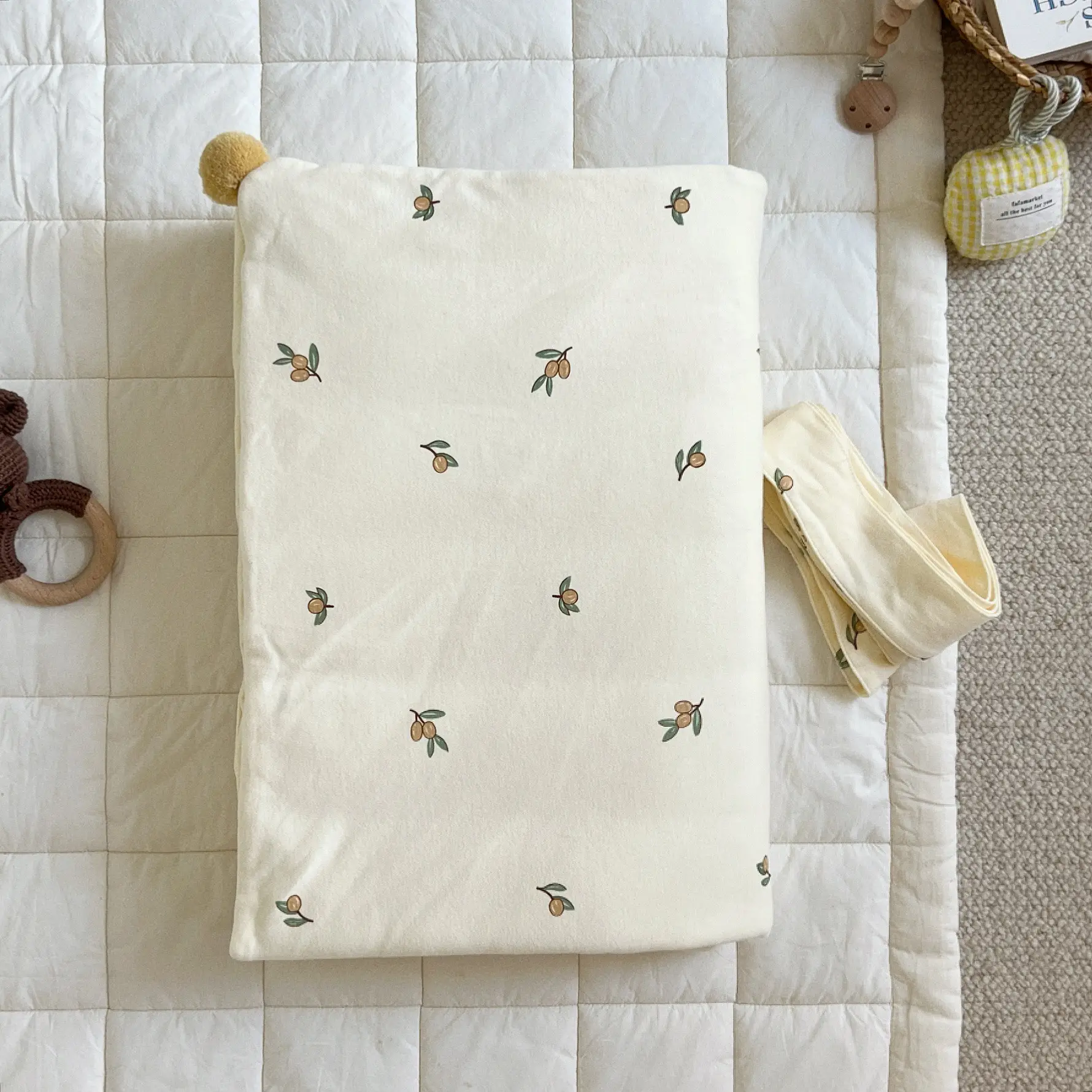 Newborn Baby Cotton Cushion Blanket Beige Bow - Image 2