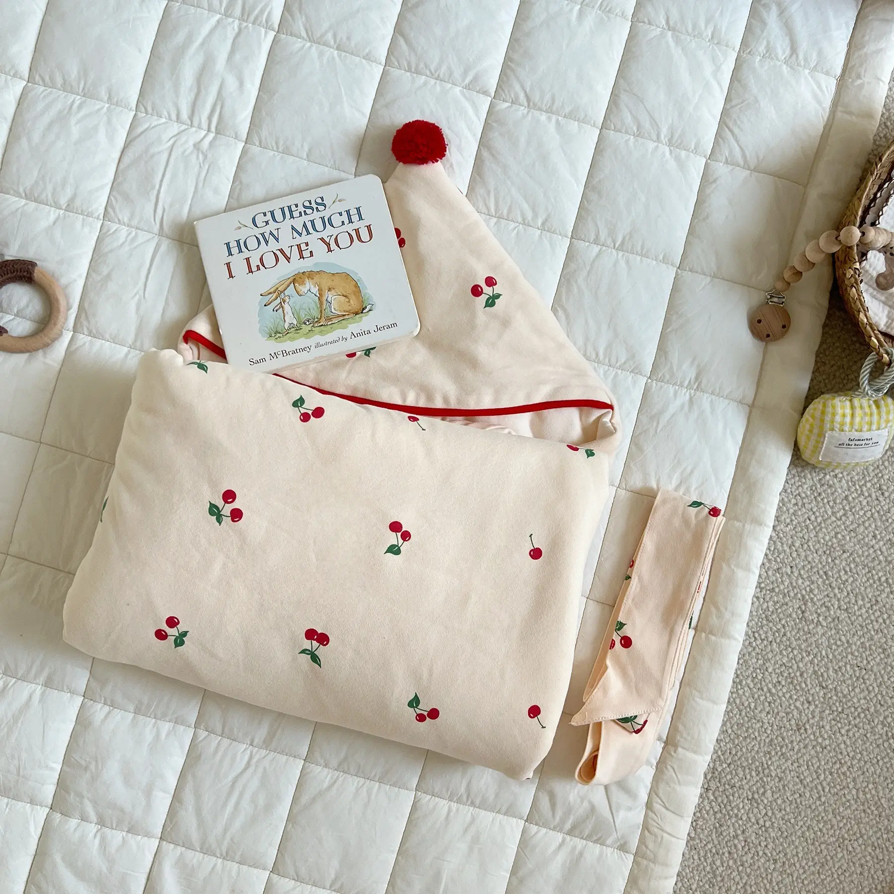 Newborn Baby Cotton Cushion Blanket Beige Bow - Image 3