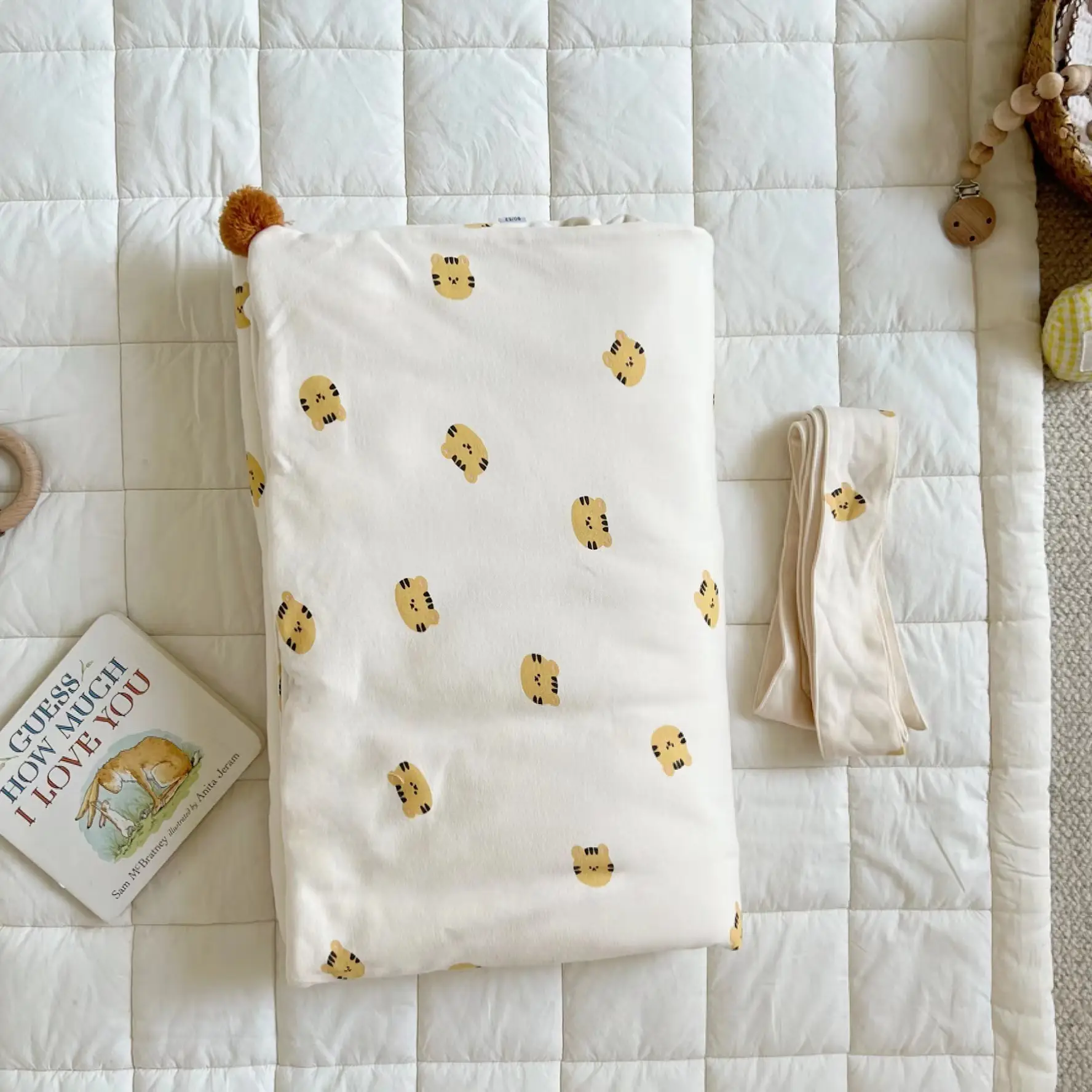 Newborn Baby Cotton Cushion Blanket Beige Bow - Image 4