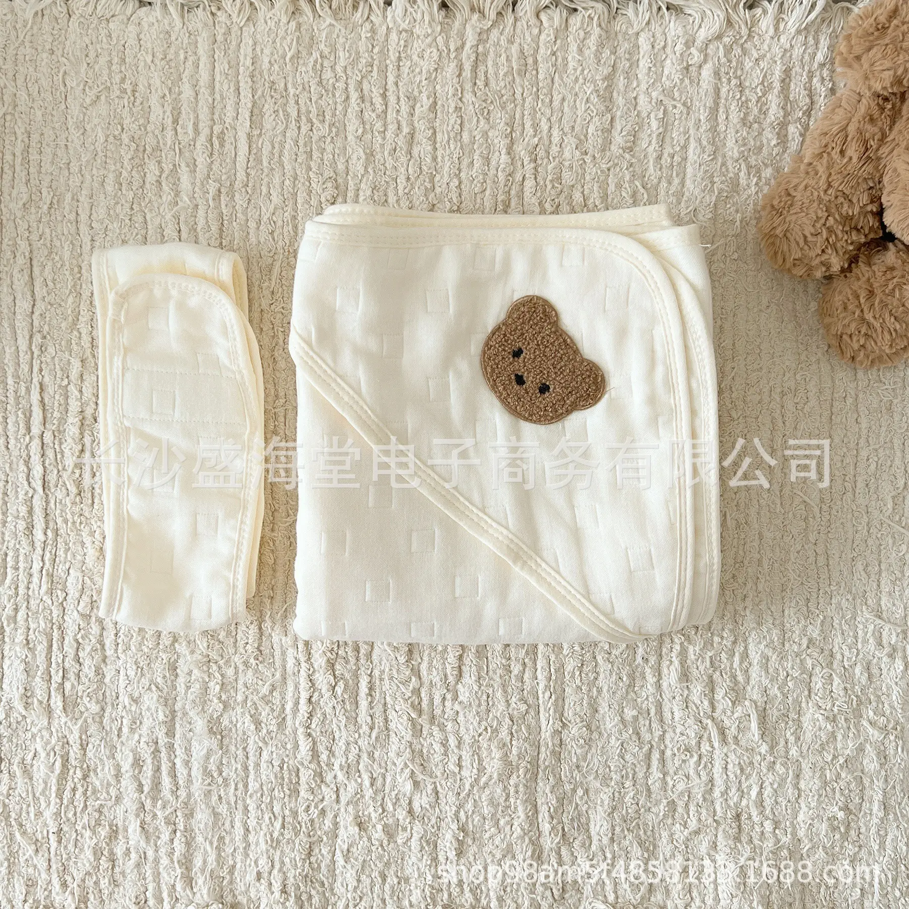 Newborn Baby Cotton Cushion Blanket Beige Bow - Image 5