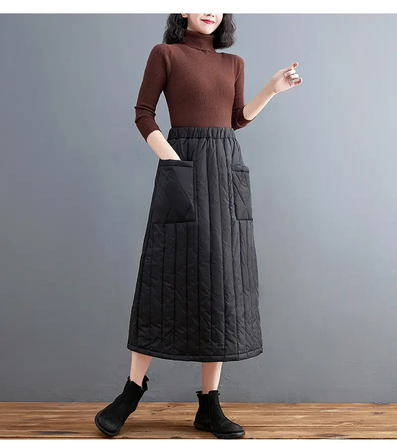 Autumn Winter Warm Solid Skirt Elastic Waist Large Pocket — feature 10
