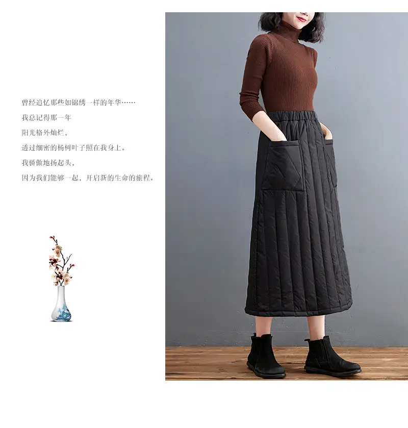 Autumn Winter Warm Solid Skirt Elastic Waist Large Pocket — feature 12