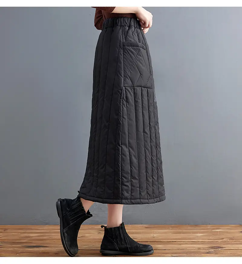 Autumn Winter Warm Solid Skirt Elastic Waist Large Pocket — feature 13
