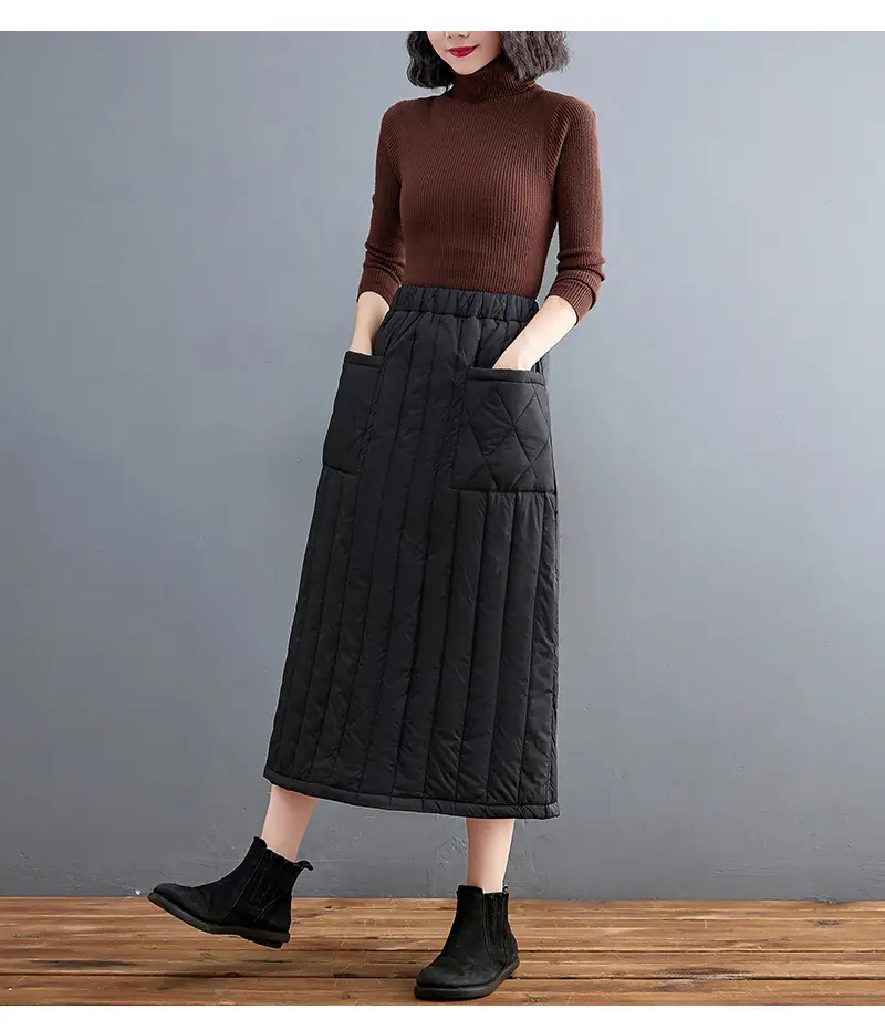 Autumn Winter Warm Solid Skirt Elastic Waist Large Pocket — feature 14