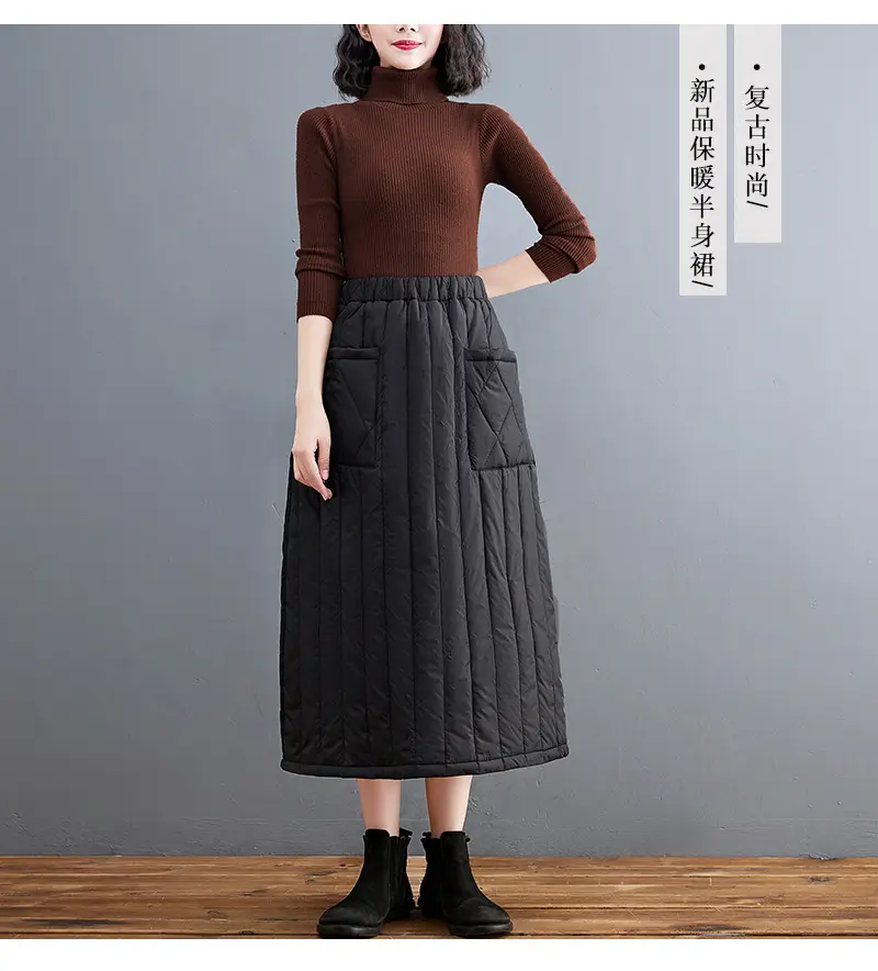 Autumn Winter Warm Solid Skirt Elastic Waist Large Pocket — feature 2